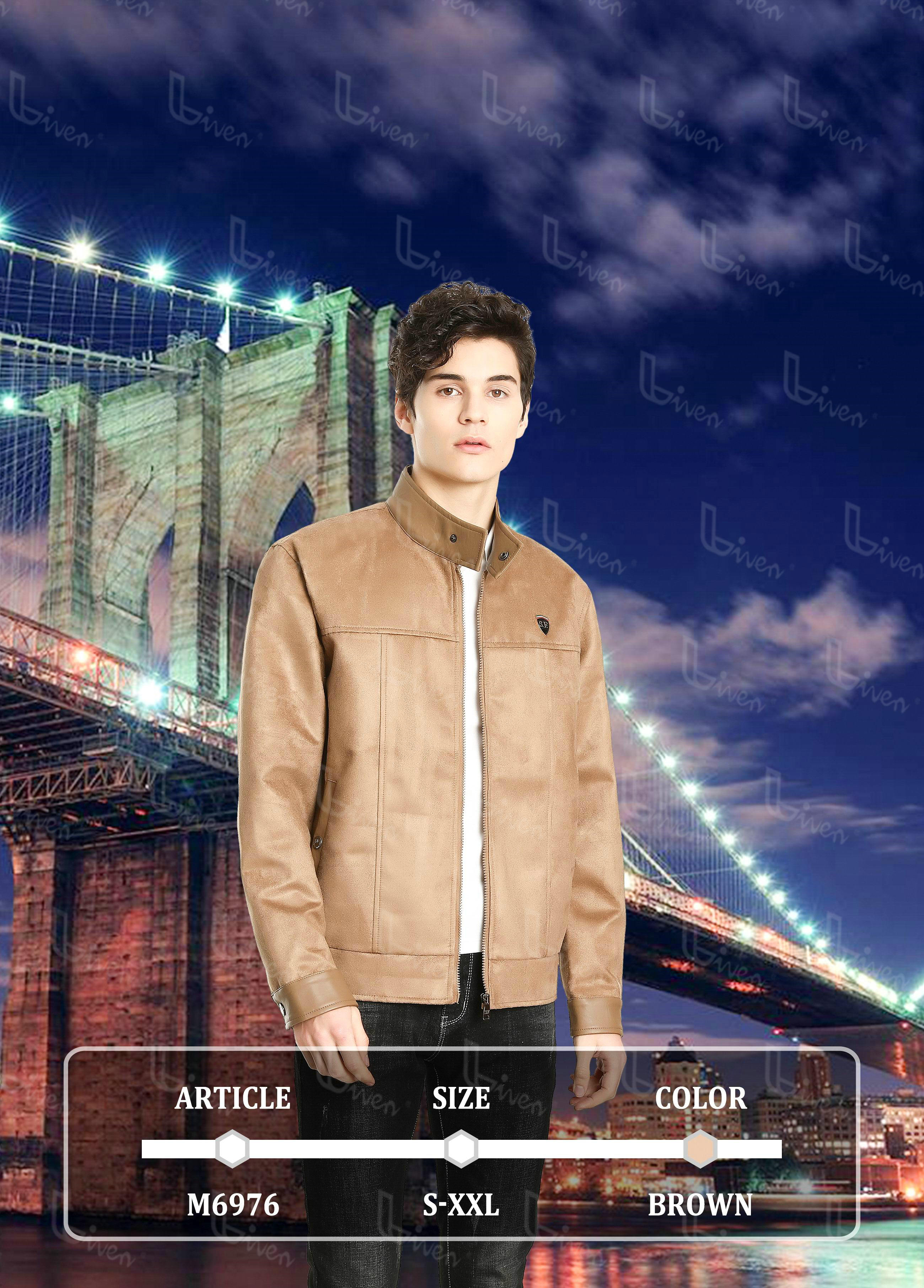 Men's Polysuede Jacket With Pu Coating (With Pu Collar And Cuffs)