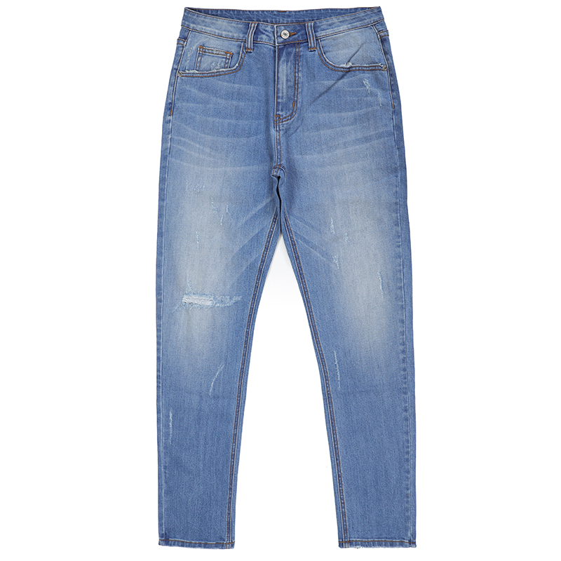 Light Blue ripped jeans pants slim fit men denim jeans trousers Monkey Moustage grinding wash G2326