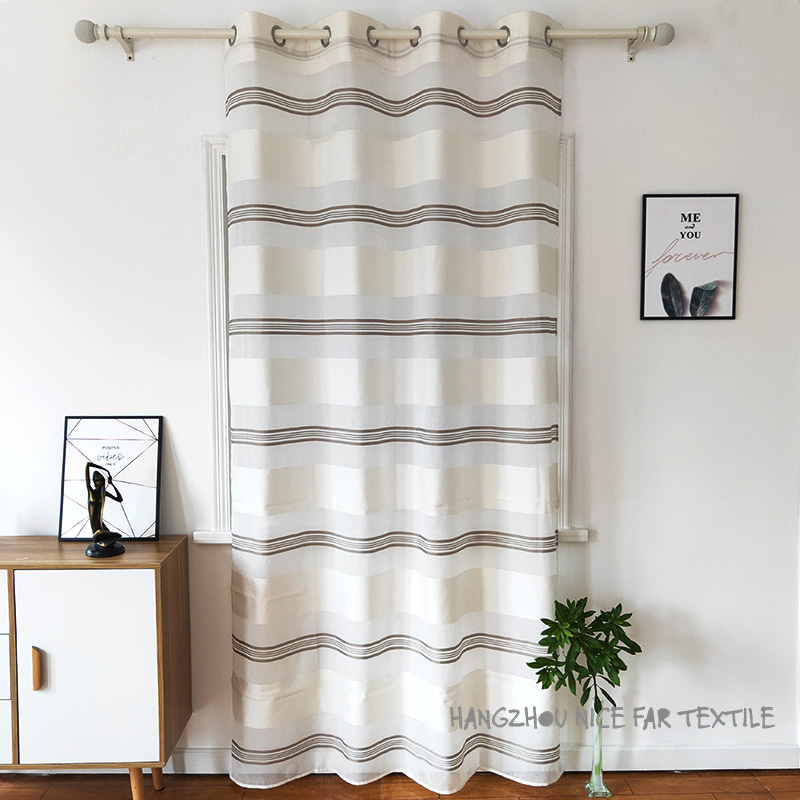 00000DF170119L Barbara stripe voile fabric yarn dyed jacquard screen printing cutting recycle voilage ready made linen curtain