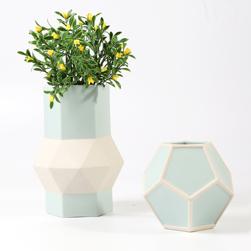 Six-sided geometry Vase,wax resist, non glaze