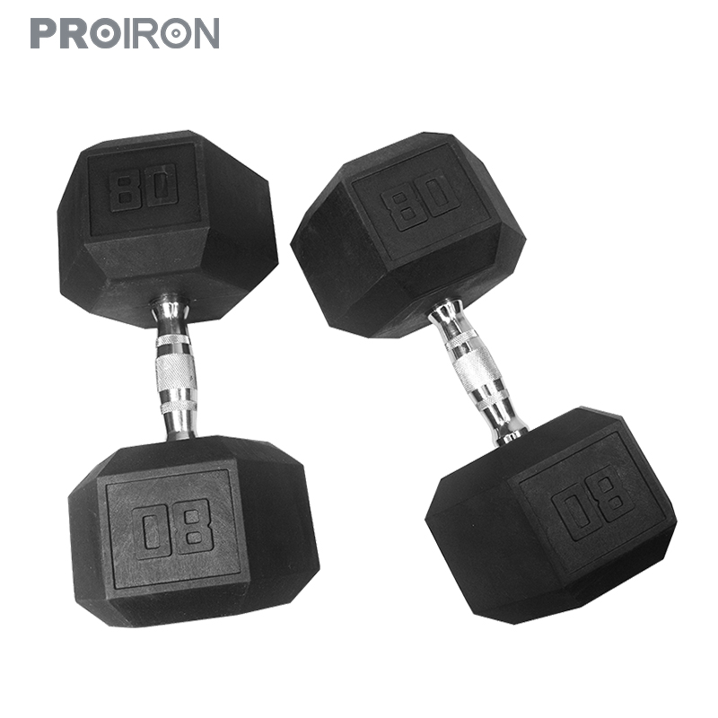 80LB Rubber Hex Dumbbell