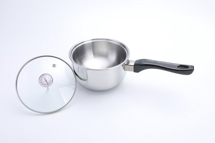 Stainless steel double bolier for milk ,glass lid with thermometer