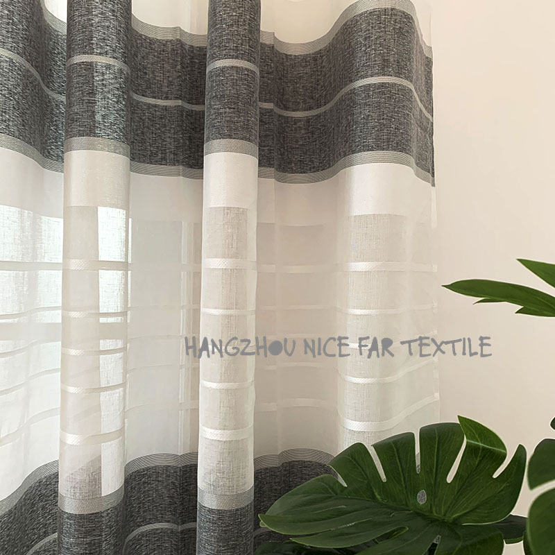 00000DF200102L2 WADE stripe voile fabric yarn dyed jacquard screen printing cutting recycle voilage ready made linen curtain