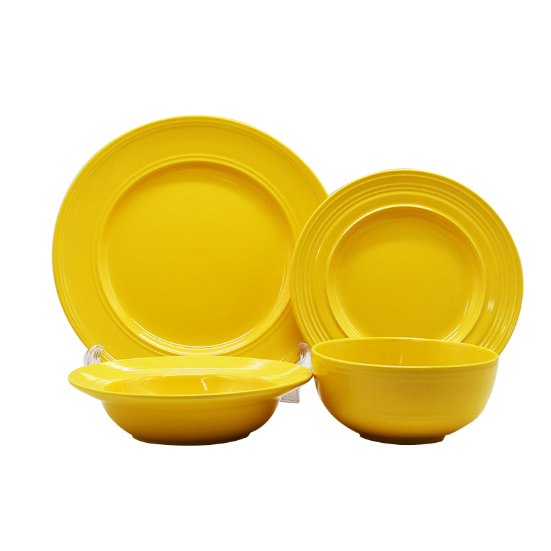 16pcs stoneware embossed solid color glaze dinner set