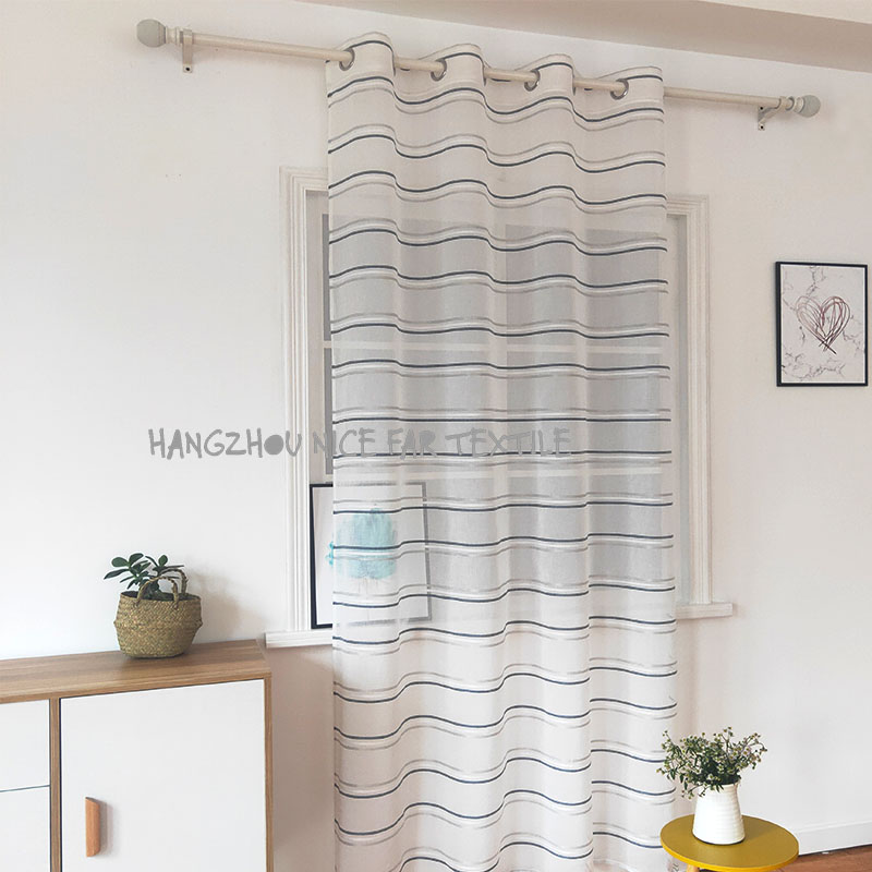 00000DF200103L2 WARD stripe voile fabric yarn dyed jacquard screen printing cutting recycle voilage ready made linen curtain