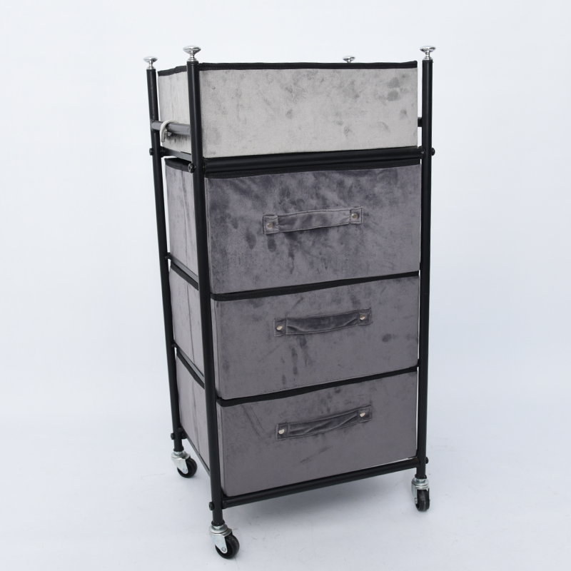 Black KD Iron frame with foldable Storage box cabinet Floor Cabinet Iron Storage Cabinet Home Office Living Room Bathroom Side Table