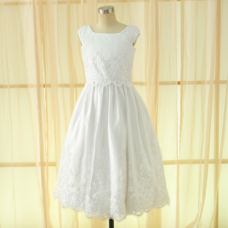 embroidered flower pearl sewed communion flower girl dress