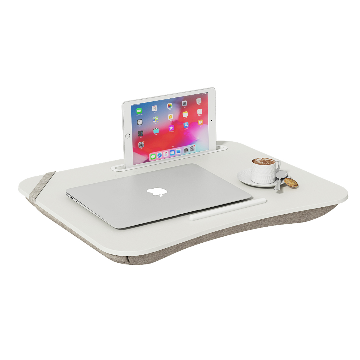 Portable Lap Desk for Laptop, Wood Lap Pillow Tray with Tablet Slot