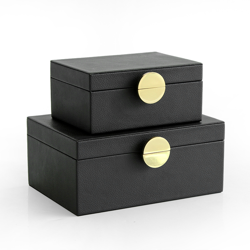 Decorative set of 2 leather storage organizer box for jewelry