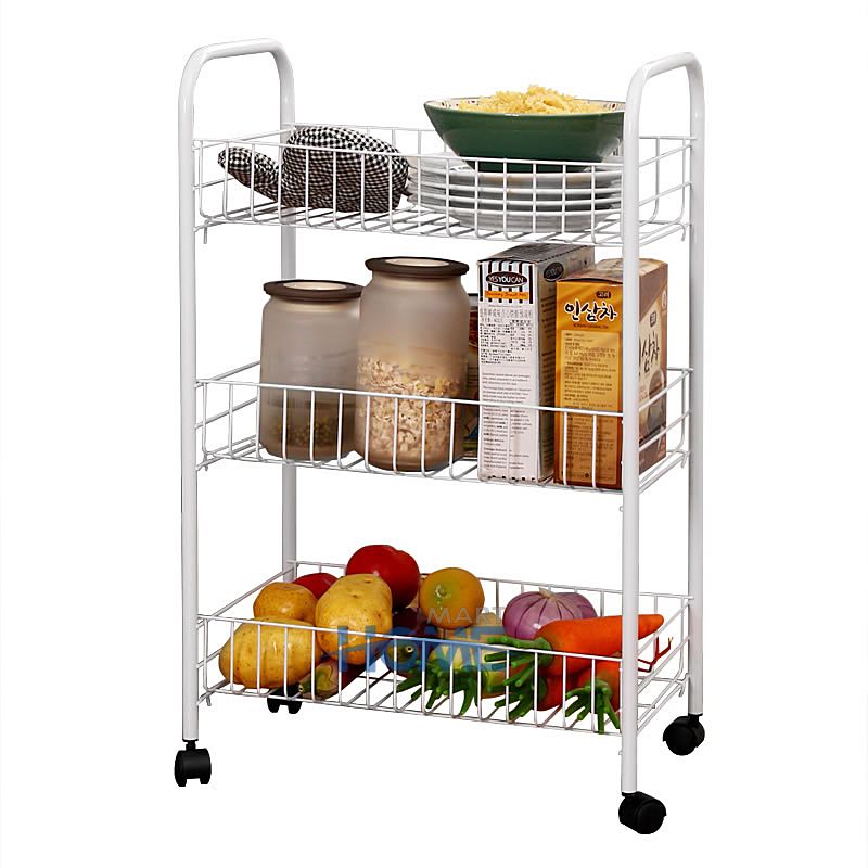 3 Tire Trolley Storage Organizer Rack Kitchen Bathroom Office Food Storage Basket Stand Save Space Holder Metal Rolling Cart