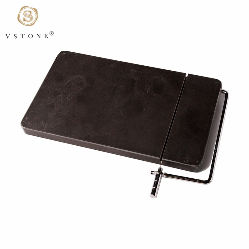 Black marble cheese slicer board with metal wire，marble craft