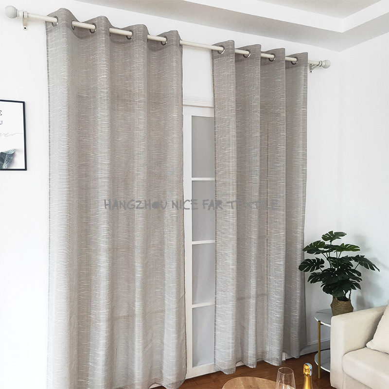 00000DF180184LL EMMA stripe voile fabric yarn dyed jacquard screen printing cutting recycle voilage ready made linen curtain