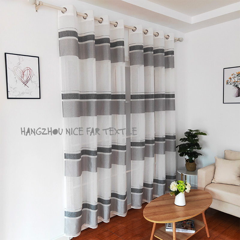 00000DF190107L FREDA stripe voile fabric yarn dyed jacquard screen printing cutting recycle voilage ready made linen curtain