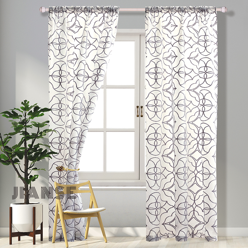 CURTAIN E8118Luxury Embroidery Textured Sheer Panel