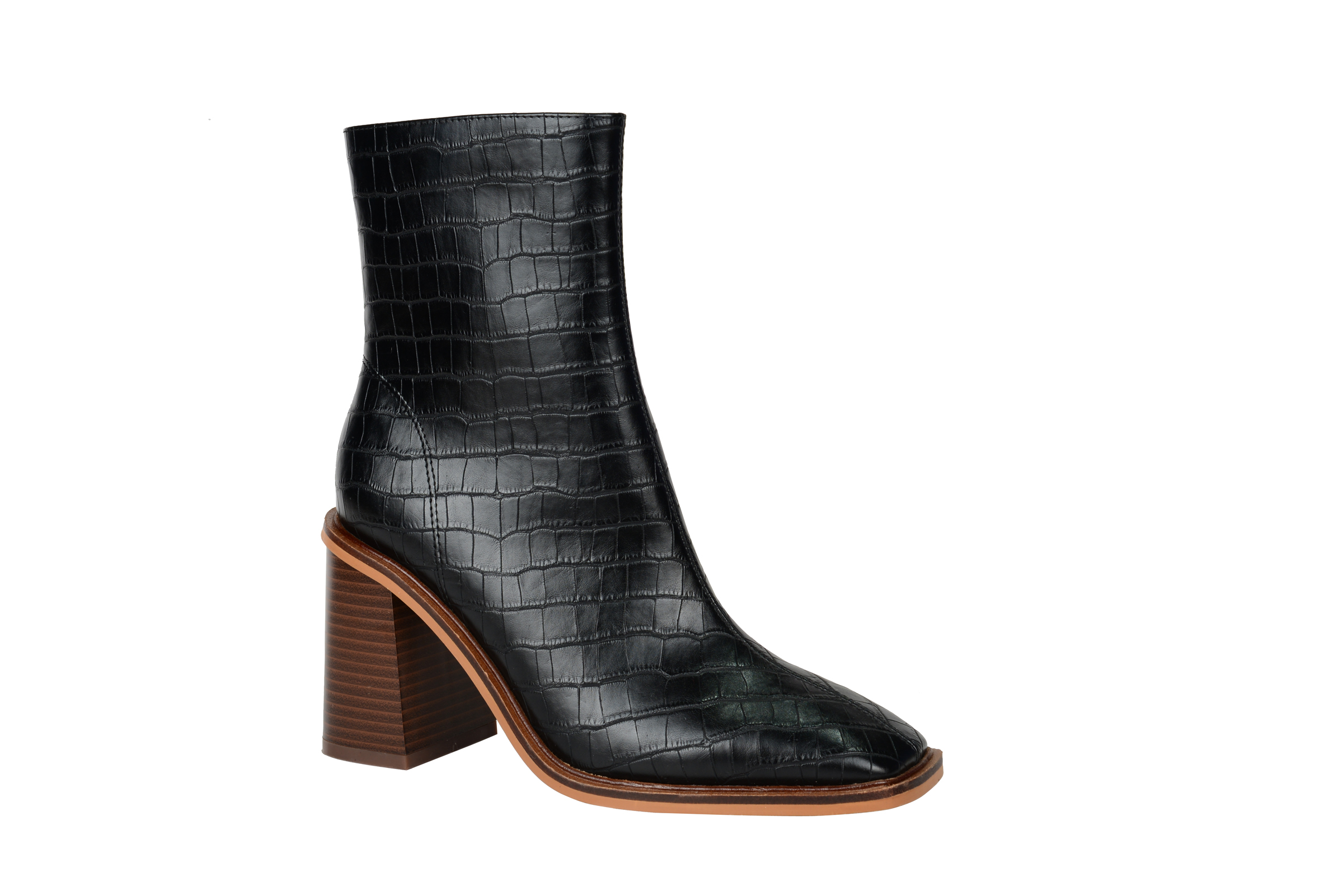 Women fashion low heels ankle boots in balck STONE PU BS198811-01V