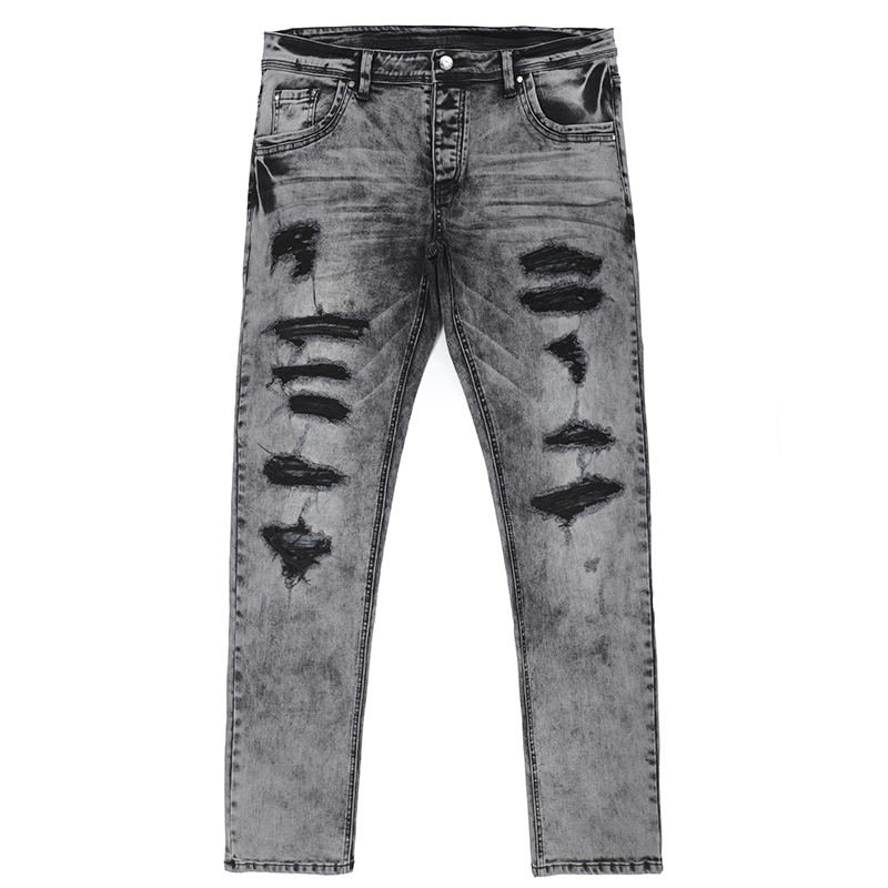 G2067-C Light Grey Men Pencil Jeans Slim Hip Hop Streetwear Brand in Whisker Spray Wash