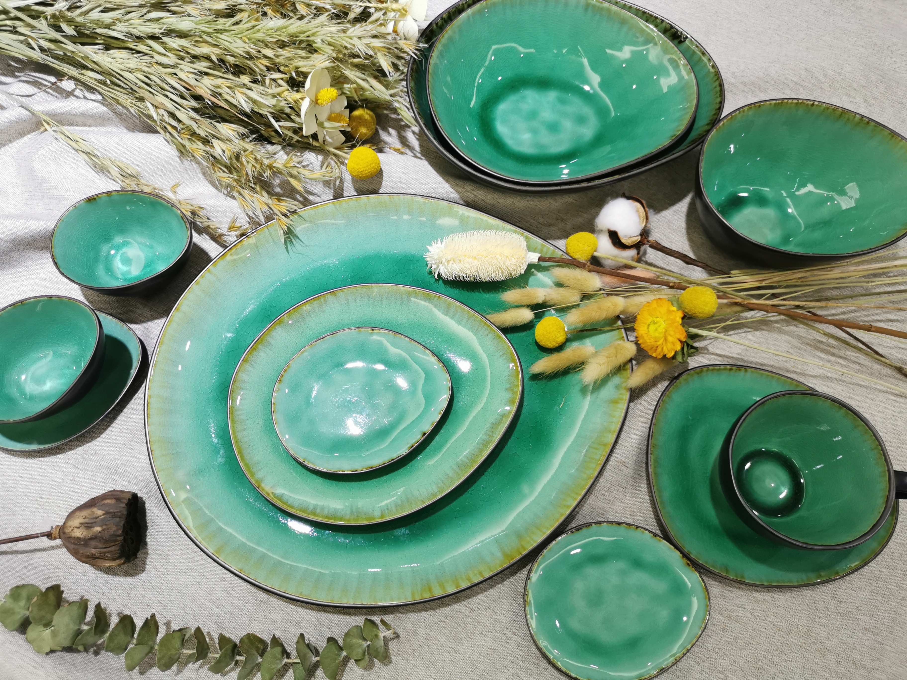 stoneware crackgle galze dinner set