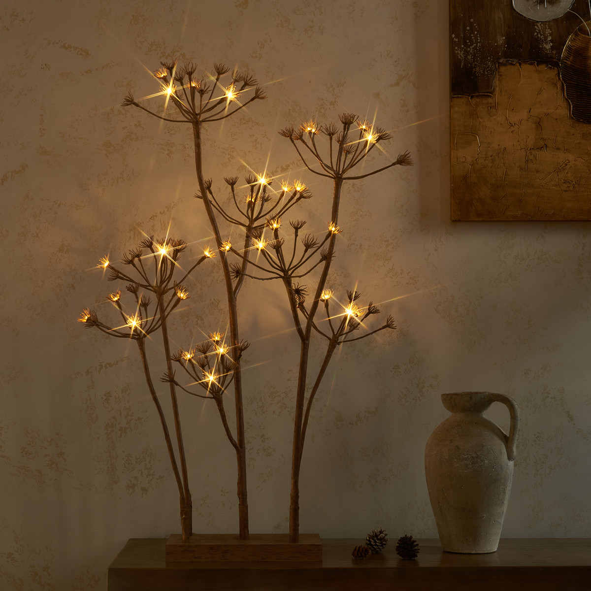 Pre lit Hogweed Flower Twig Branch Stems 36in 32 LED Lighted Fuax Tiwgs Grove for Thanksgiving Christmas Decor