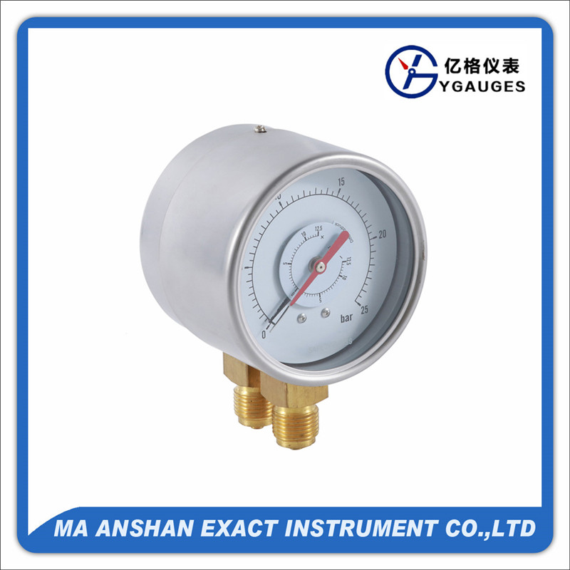 pressure gauge,double Bourdon tube differential pressure gauge-brass connection