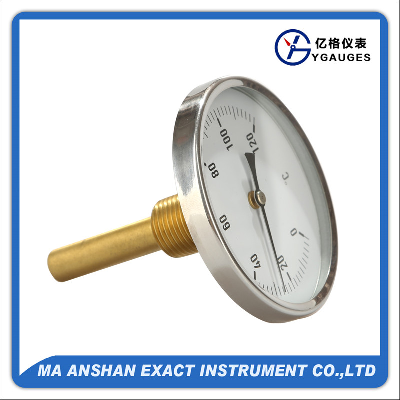 Hot water thermometer, bimetal thermometer, back mount