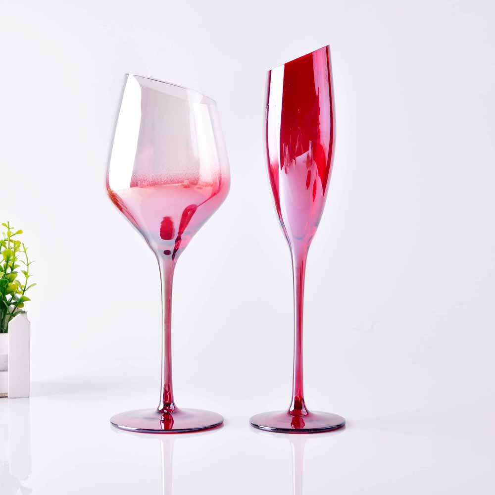 Inventory.Slanted wine glass, red wine glass champagne glass set, Electroplated purple wine glass