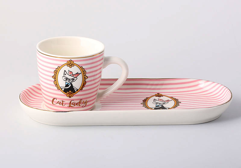 ZH1922-H501 lady cat collection 220cc ceramic coffee cup and saucer