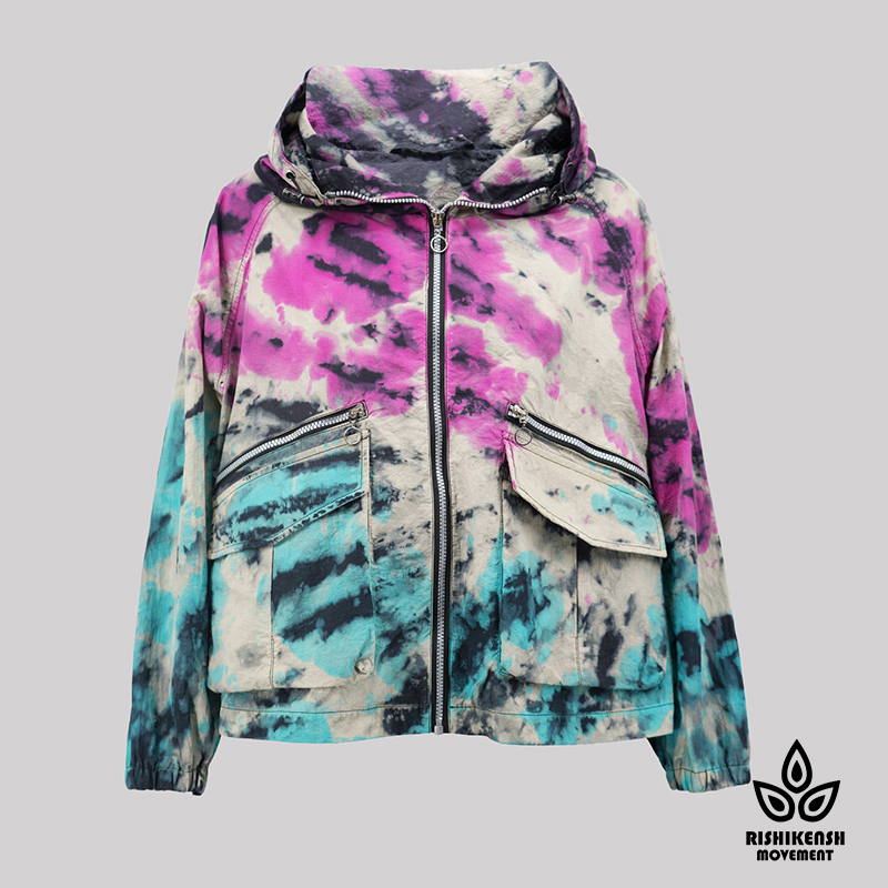 RISHIKENSH Tie-Dye Long-Sleeve Jacket with Functional Pockets and A Hood