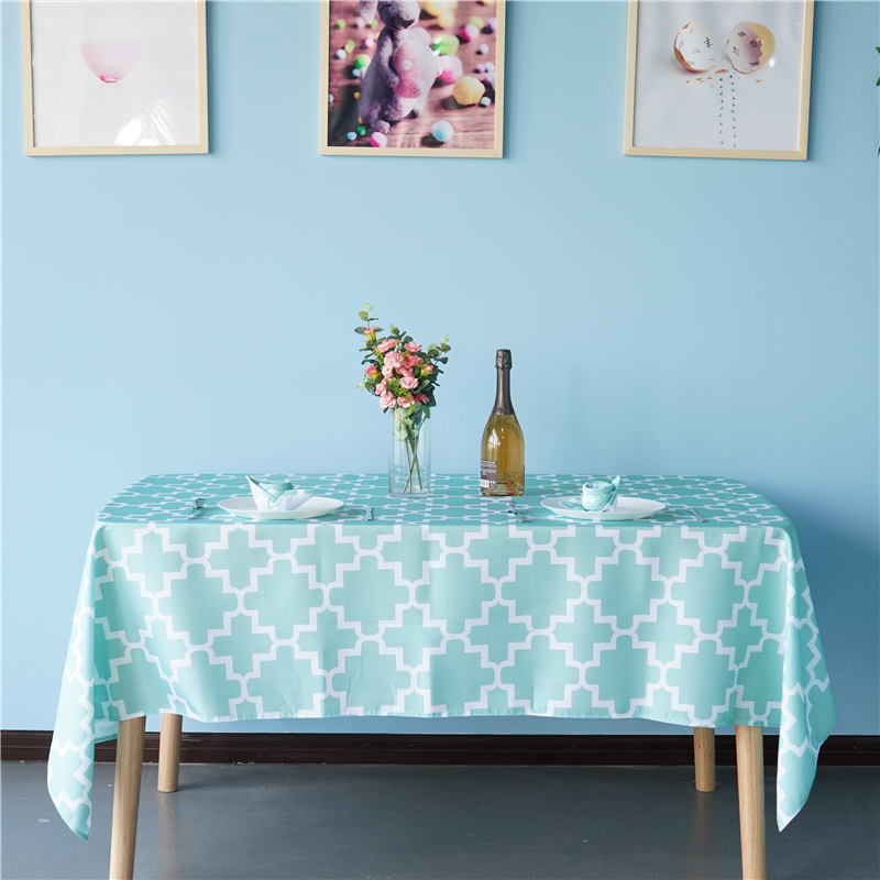 Wholesale rectangle polyester green cross puzzle printed table cloth tablecloth for living room party