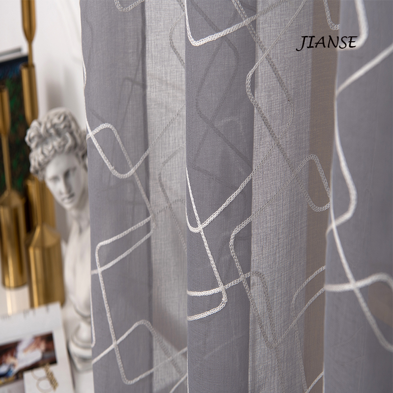 CURTAIN E8173 Modern block embroidered curtain cloth classic fabric indoor china manufacture