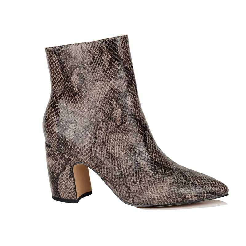 Women fashion low heels pointed toe ankle boots in SNAKE PU BS198805-01