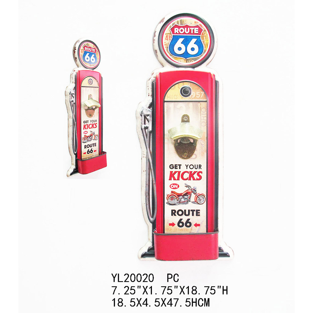 Metal pump sign with bottle opener