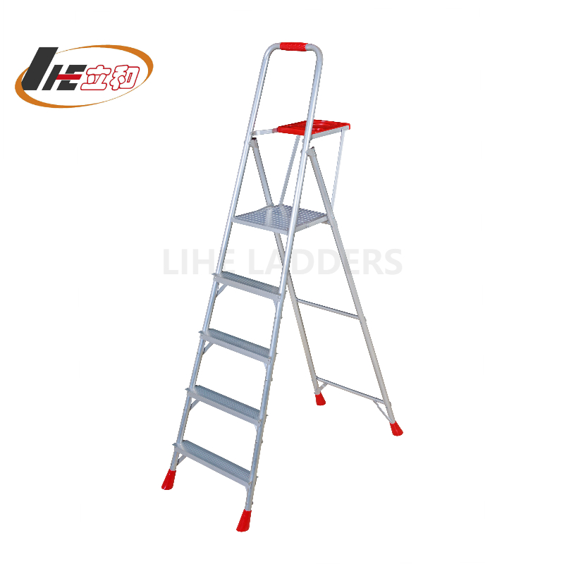 5 Steps Aluminium Step Ladder with Foldable Plastic Tool Tray