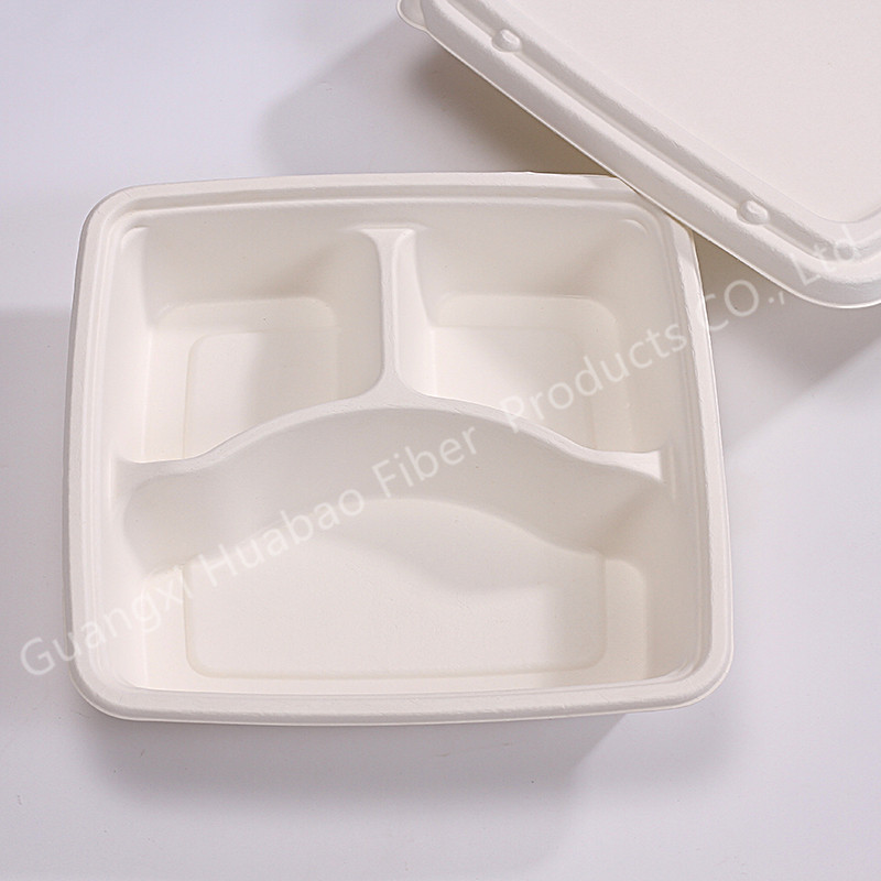 disposable biodegradable bagasse pulp 9cin 3 compartment container