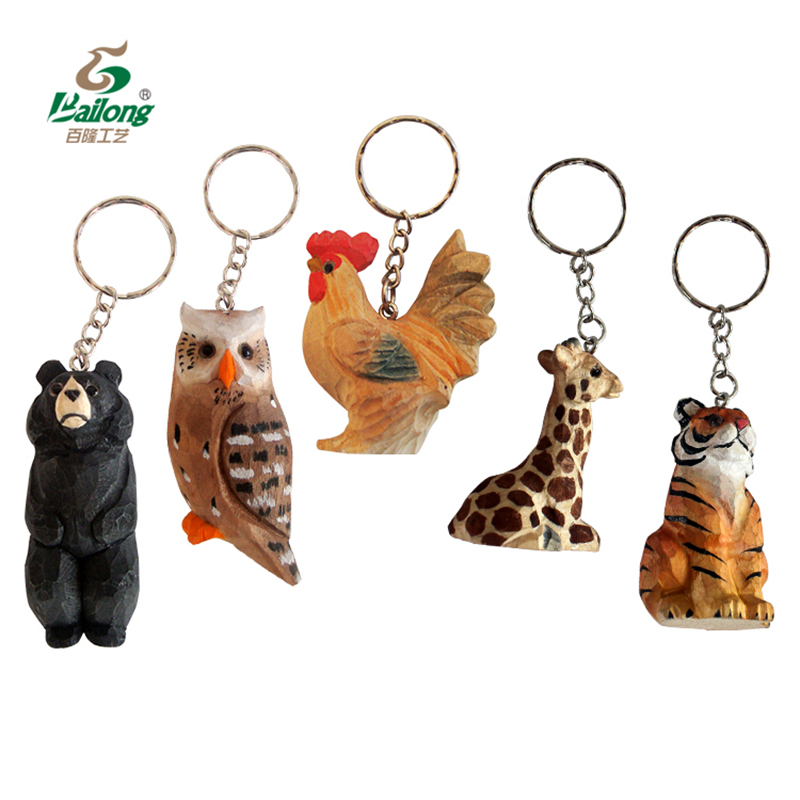 Wooden carving of 3D small animal key chains