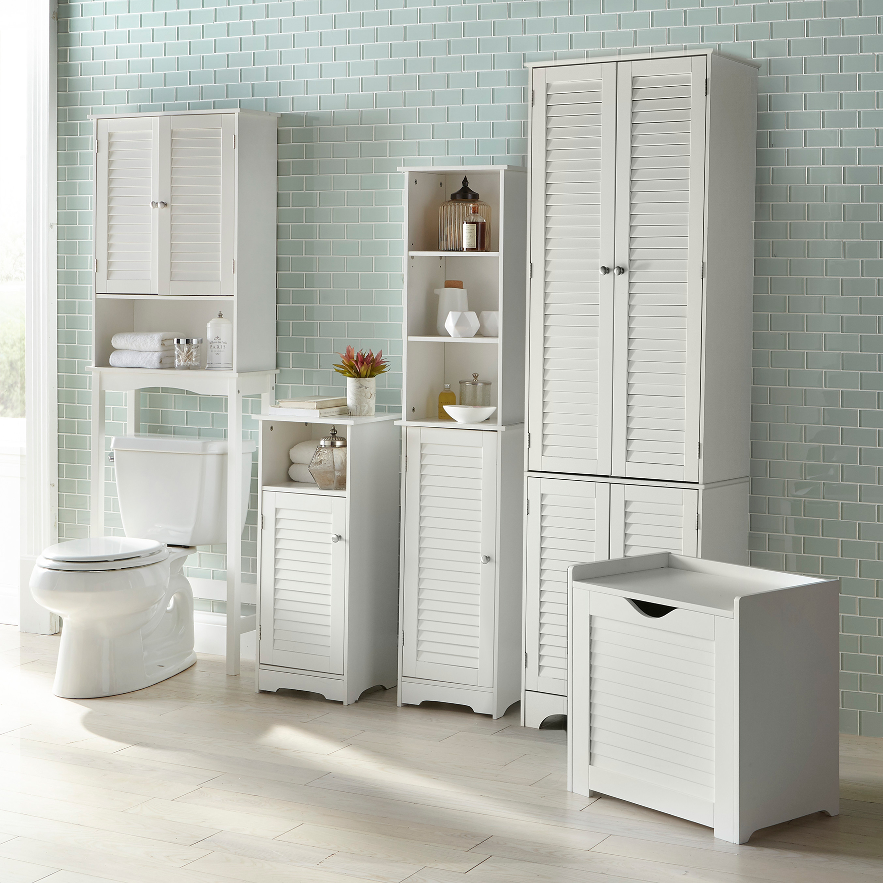 White Wooden Space Saver Organizer Rack Storage Bathroom Shelf