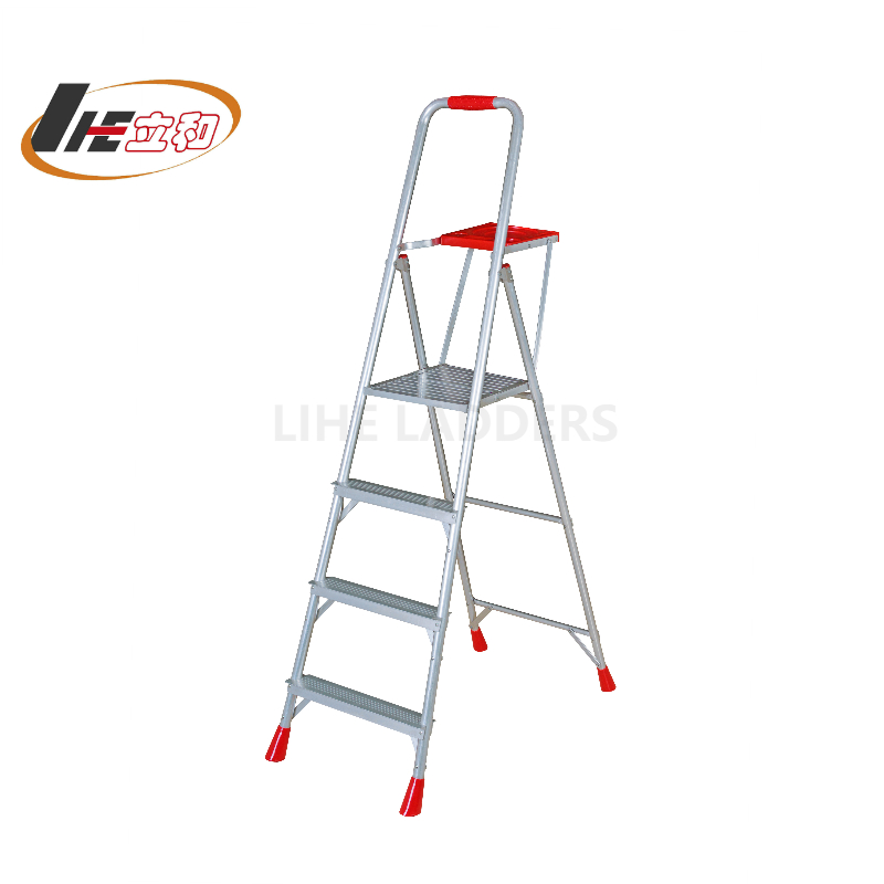 4 Steps Aluminium Step Ladder with Foldable Plastic Tool Tray