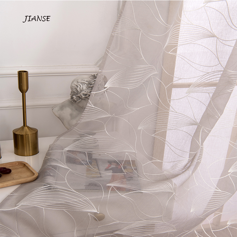 CURTAIN E8275 Leaves embroidery curtain fabric hot sale ready mane in curtain for home window indoor