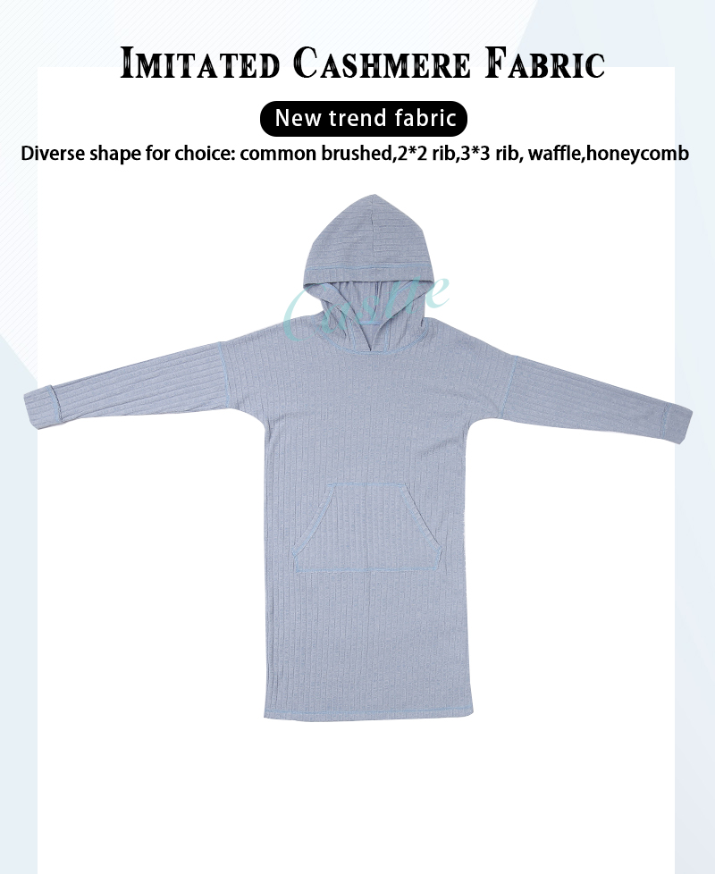 Ladies Cationic Rib Cashmere Hooded Nightie