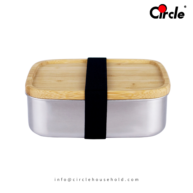 Stainless steel food container with bamboo lid