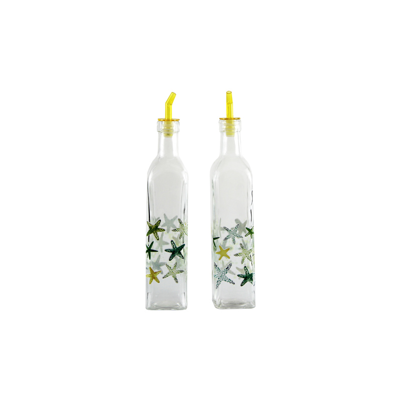 Glass oil vinegar bottle with decal