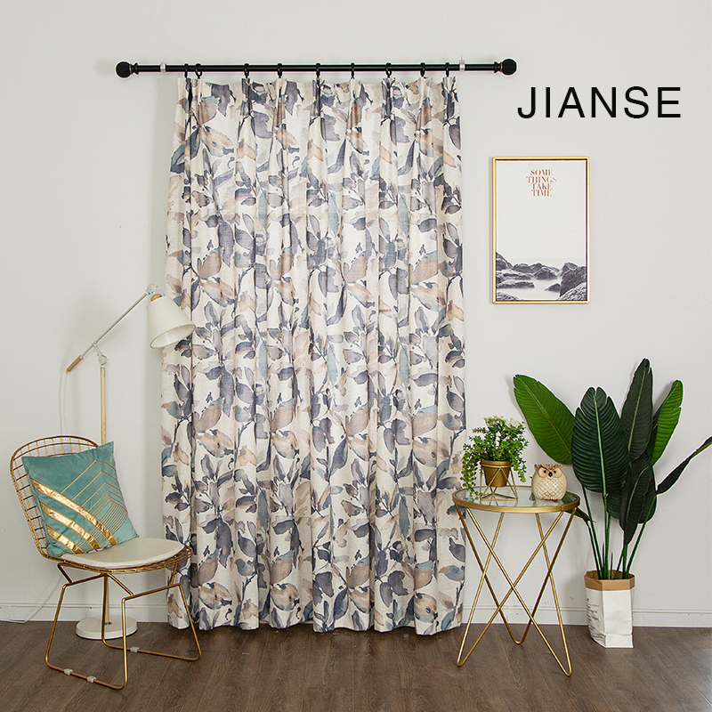 P5289 Fancy leaf printed sheer light curtain fabric ready made curtain for home window china manufacture