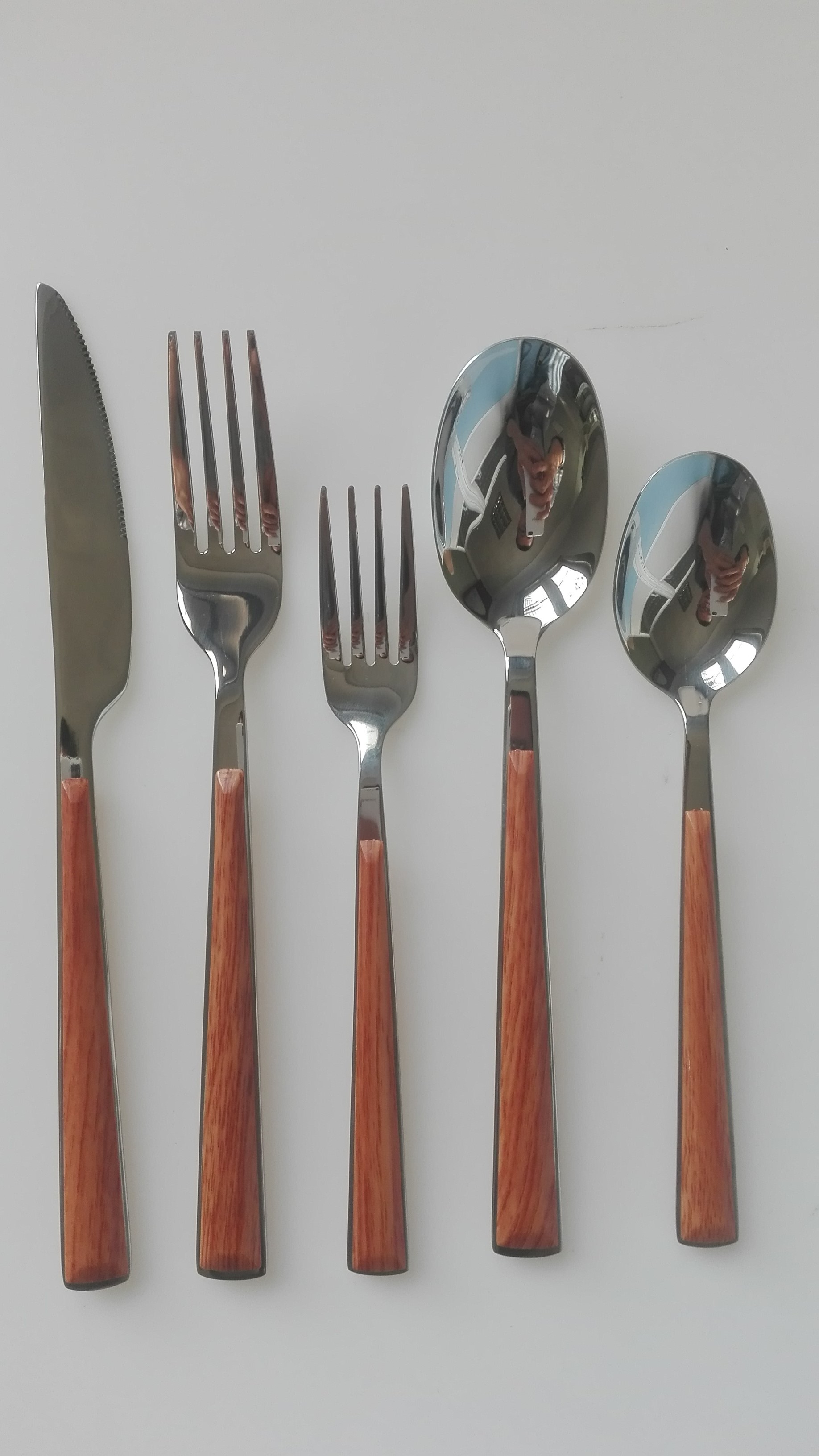 Stainless Steel Cutlery Long Tang Flatware Set Wooden Finishing Silverware Set For Wedding Restaurant Hotel