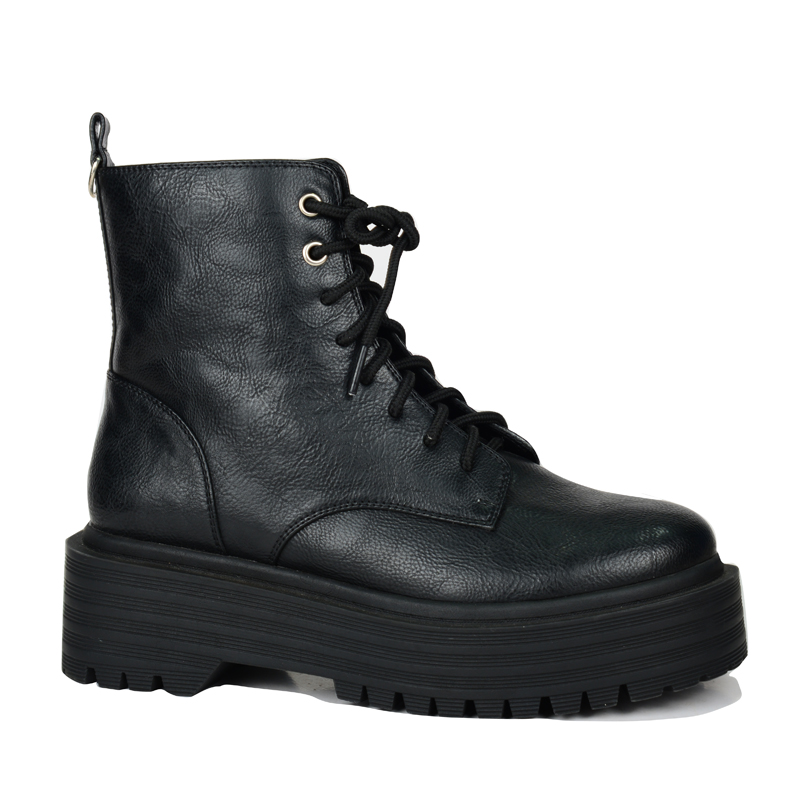 Women fashion low heels ankle boots with shoe lace in balck PU BS199480-01Y