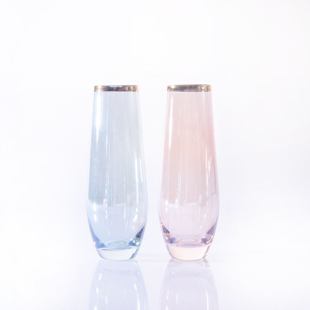 stemless champagne cup wine glass with gold rim, cup head, non-straight wine glass water glass, glass champagne cup