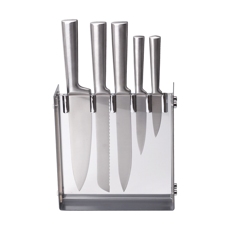 High quality 5pcs hollow handle knife set with acrylic block