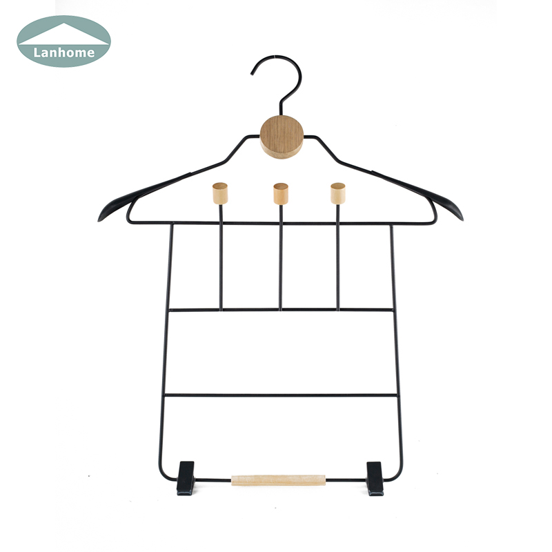 Multi-function Combined Hanger Black Metal Wooden Hanger