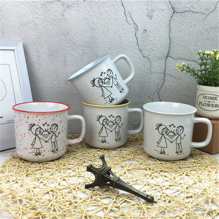 Couples Ceramic Mug Stoneware Mug with print with redrim for home restaurant 380 ml 13OZ coffee mug