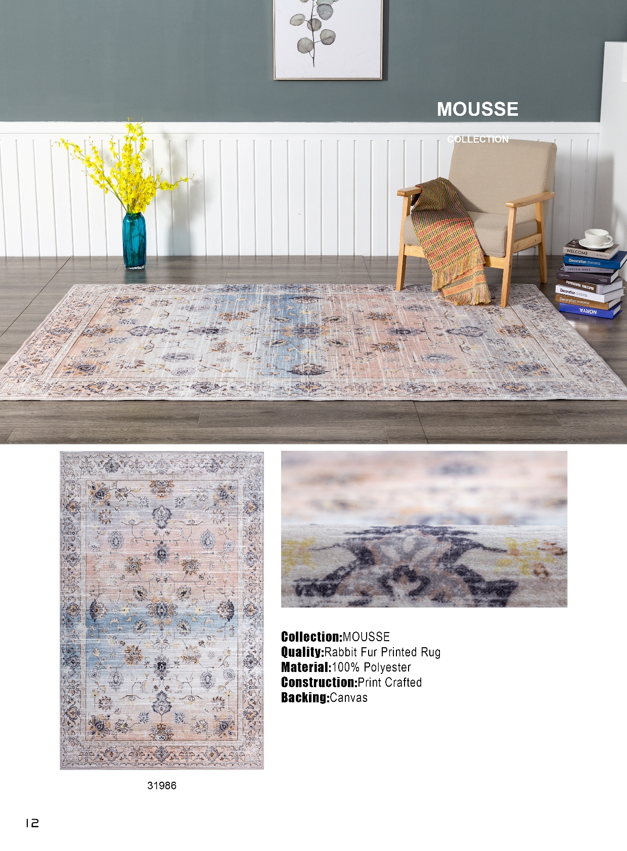Printed Faux rabbit fur rug