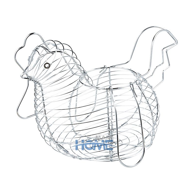 Pretty Chicken Shape Chrome Plated Metal Wire Fruit Hanging Basket Egg Holder wire Fruit Basket Modern Wire Basket