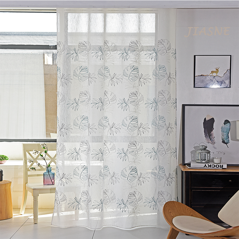 CURTAIN E800 Doris base leasf embroided curtain fabric sheer for living room